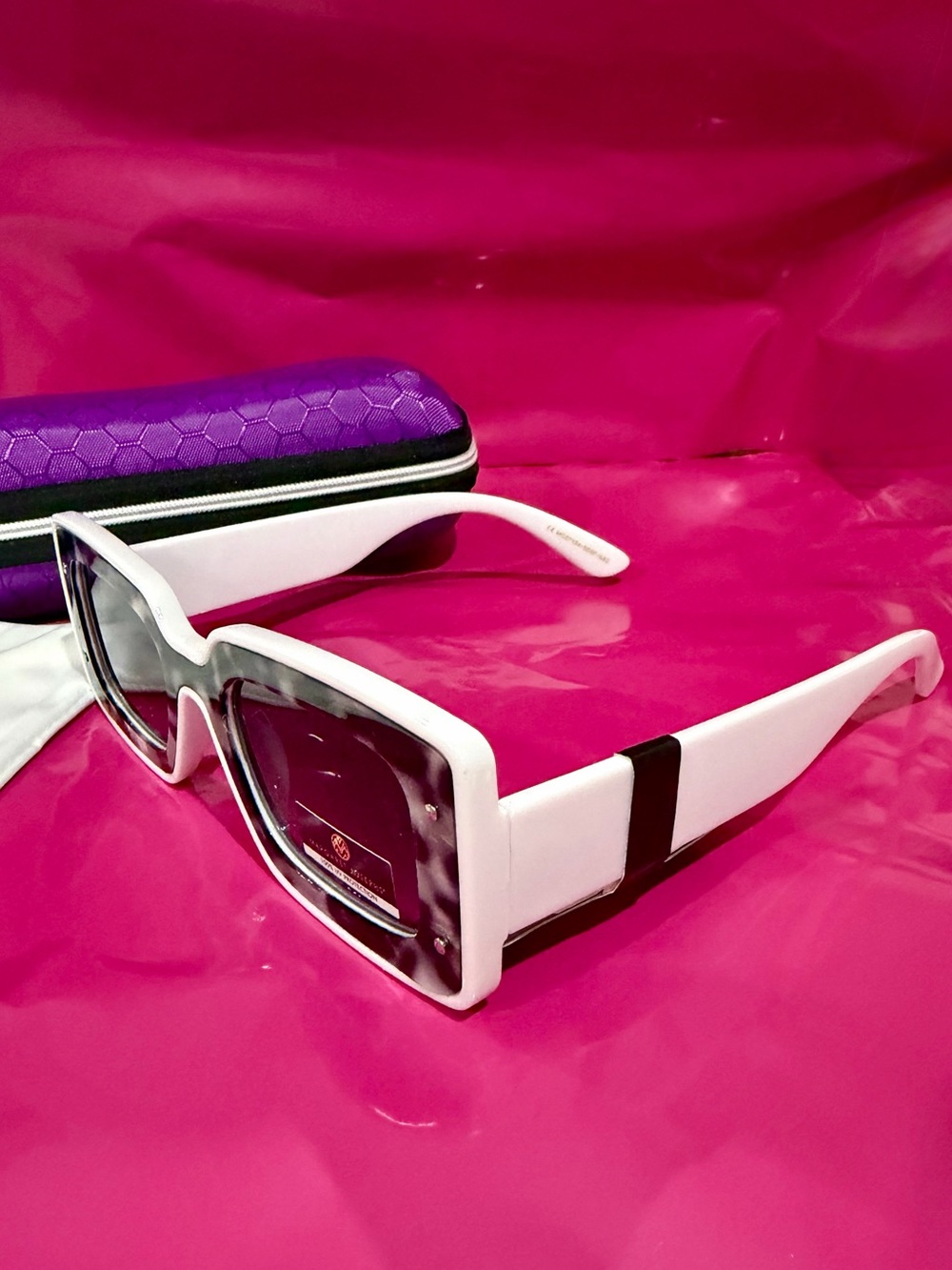 Margaret Josephs square sunglasses black white animal print plastic frames new